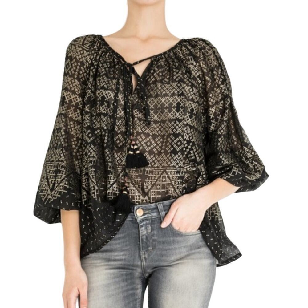 Mes Demoiselles Paris Sheer Tassel Byblos Blouse Cotton Black Size 36 (US 4)
